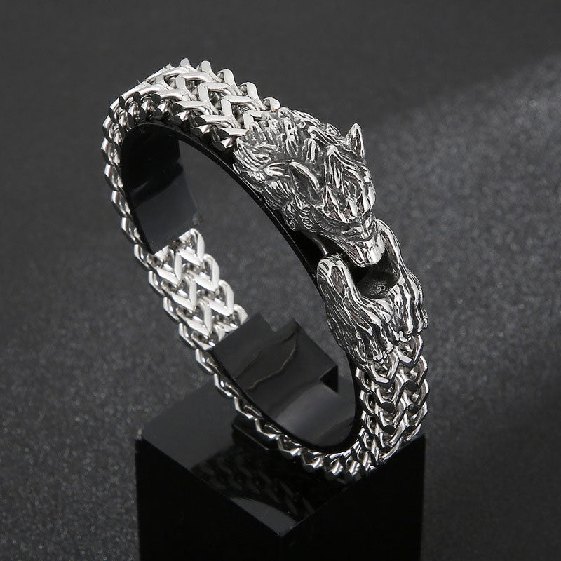 Titanium Steel Wolf Head Cast Men's Bracelet