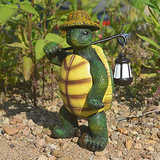 Hiking Tortoise with Straw Hat Statue