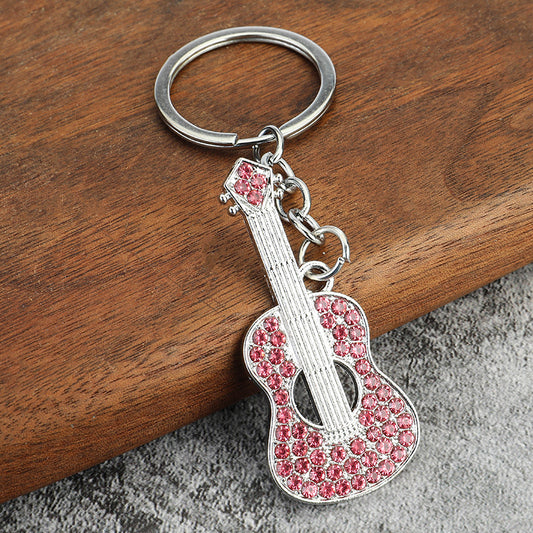 Diamond-studded Metal Guitar Keychain