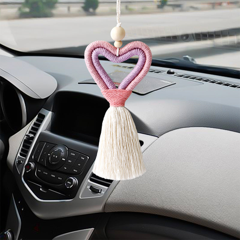 Knitted Tassel Heart Car Ornament