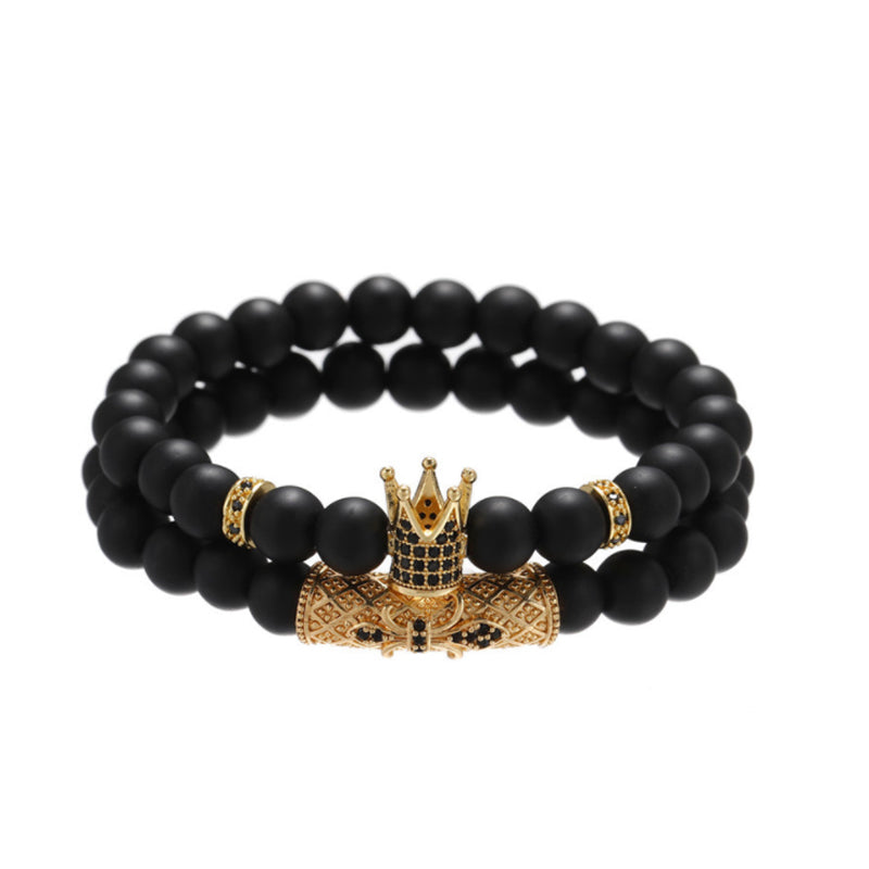 Brushed Stone Alloy Lion Head Stretch Bracelet