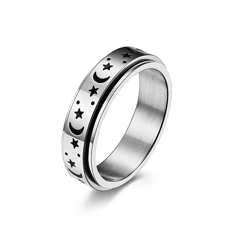 Star Moon Titanium Steel Rotatable Luminous Ring