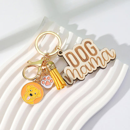 Wood Colorful Tassel Keychain