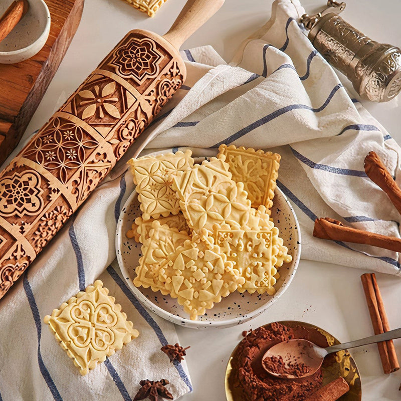 Solid Wood Embossed Rolling Pin