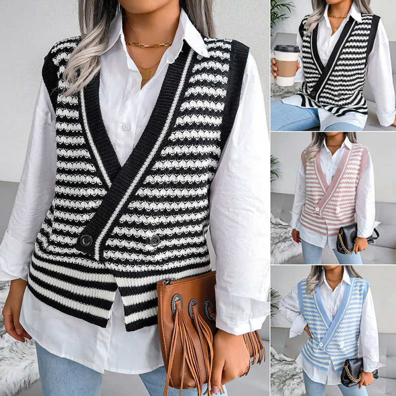 Design Striped College Knit Vest