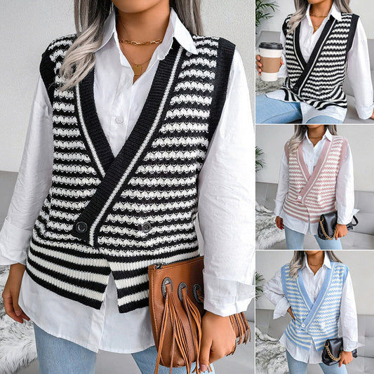 Design Striped College Knit Vest