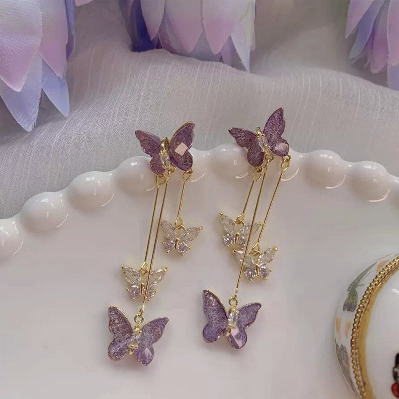 Purple Butterfly Drop Earrings