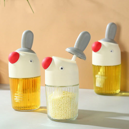 Spoon lid integrated Seasoning jar 280ml Beak Salt Jar Oil Brush Honey Stick