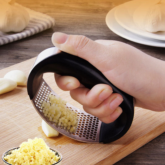 Garlic Press Rocker, Stainless Steel Garlic Mincer Crusher Chopper Peeler with Ergonomic Handle