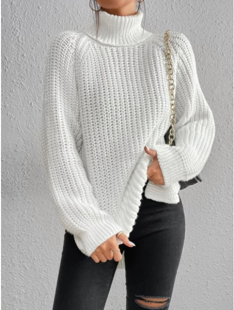 Black Friday Sale - 49% off🍀Cotton Turtleneck Raglan Sleeve Split Hem Sweater