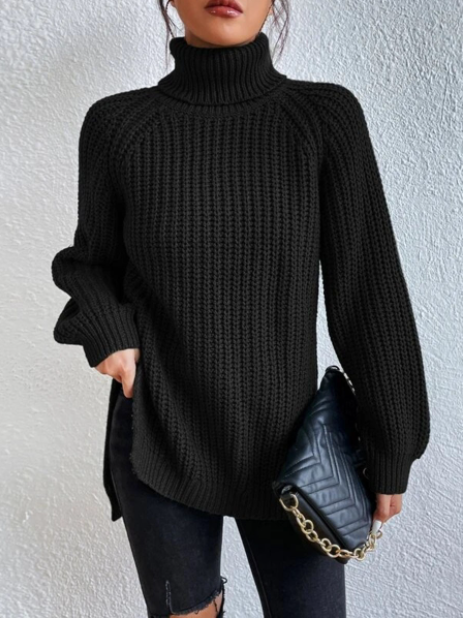 Black Friday Sale - 49% off🍀Cotton Turtleneck Raglan Sleeve Split Hem Sweater