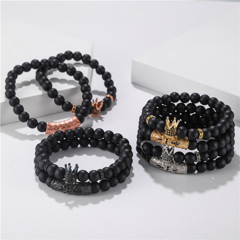 Brushed Stone Alloy Lion Head Stretch Bracelet