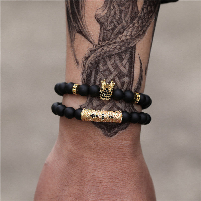 Brushed Stone Alloy Lion Head Stretch Bracelet