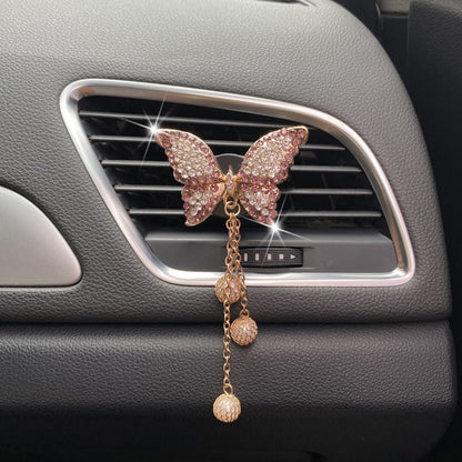 Diamond Butterfly Tassel Pearl Car Perfume Clip