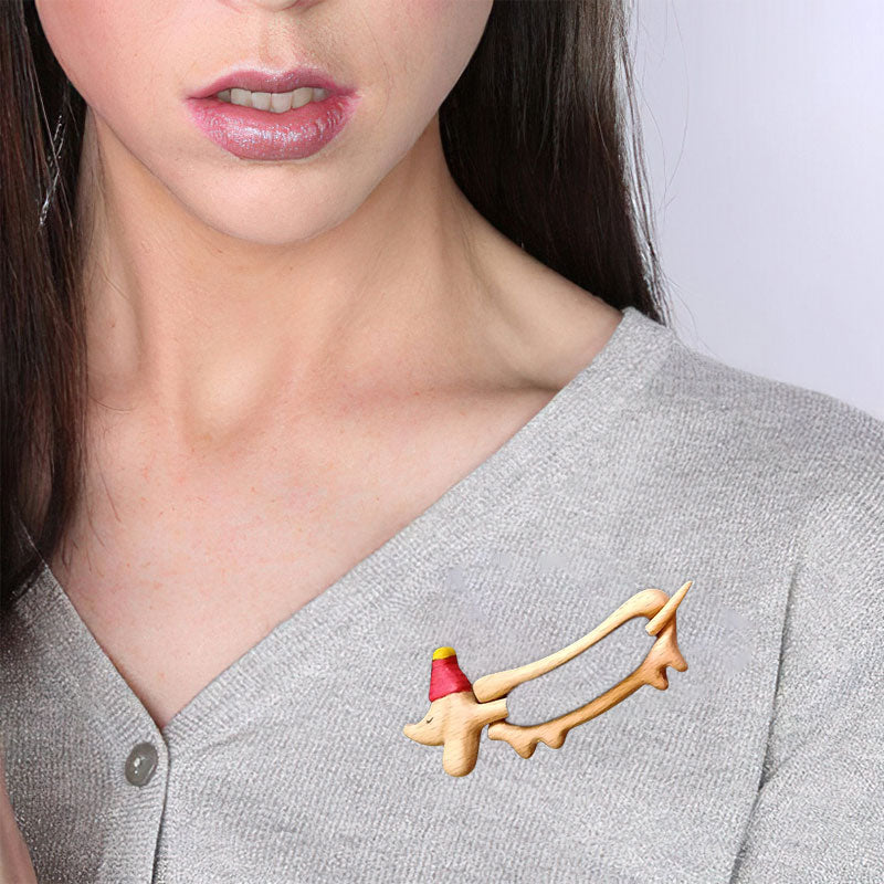 Cute Pet Series Woodcut Sweater Brooch - Dachshund