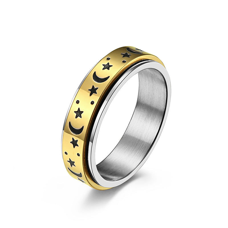 Star Moon Titanium Steel Rotatable Luminous Ring