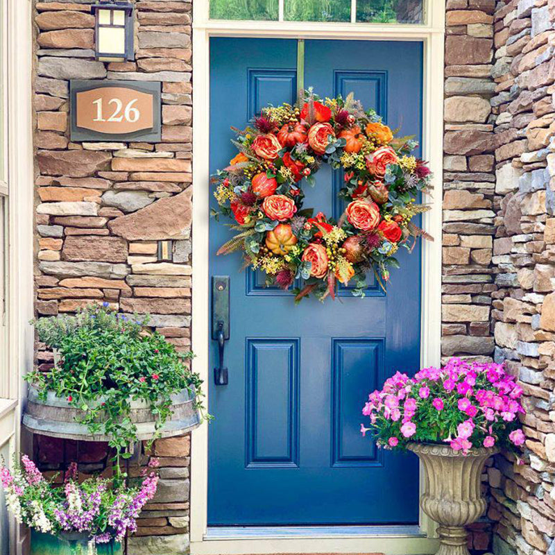 Fall Peony And Pumpkin Wreath - Year Round Wreath