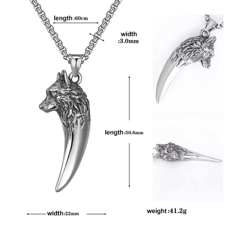 Folbom- Retro Wolf Head Titanium Steel Necklace