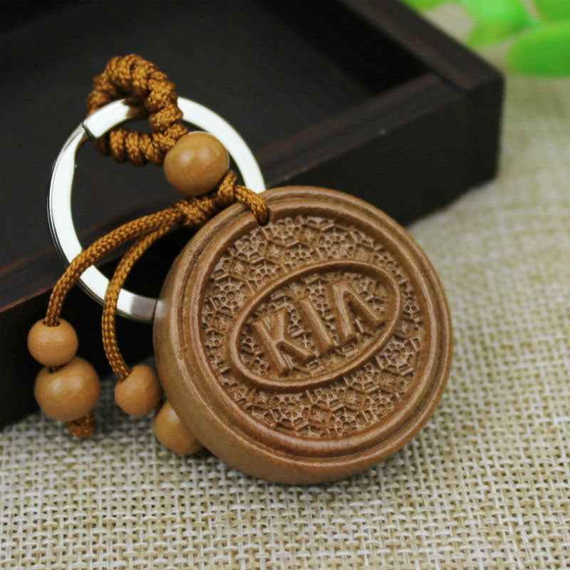 Fashion Mahogany Carving Car Logo Keychain Keyring Pendant