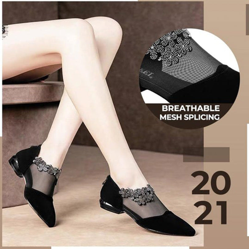 Rhinestone Hollow Chunky Heel Shoes