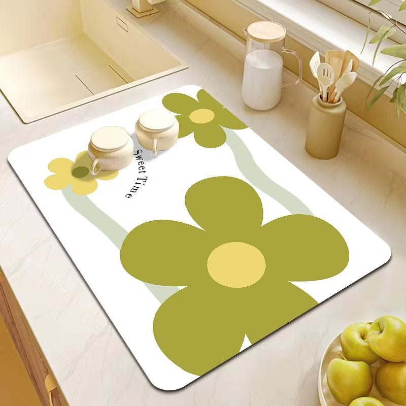 Cartoon Small Flower Kitchen Draining Mat