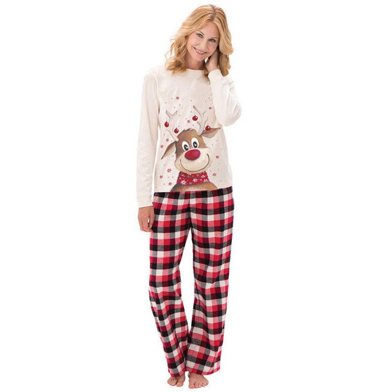 Deer Plaid Cartoon Family Matching Christmas Pajamas