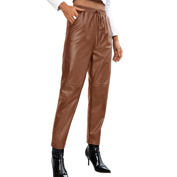 Elastic Leather Pants