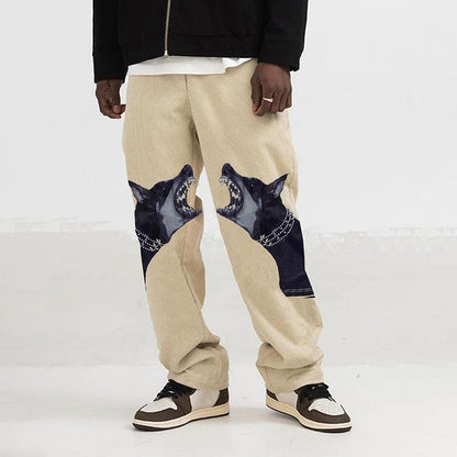 Men Fashion Printed Dog Head Long Trousers