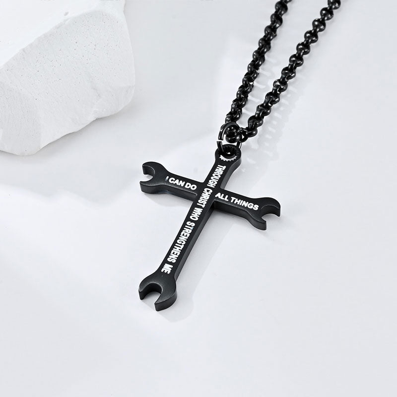 Stainless Steel Wrench Cross Necklace