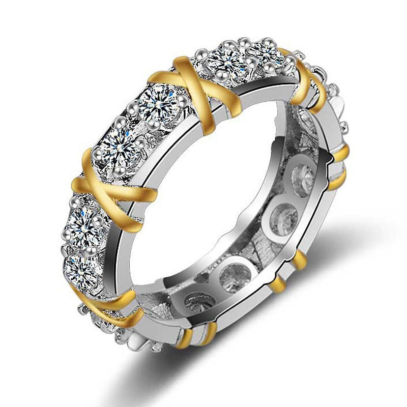 Women's Cross Two Tone Zircon Ring