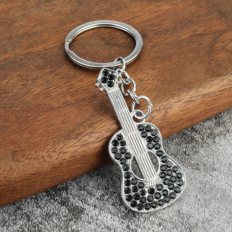 Diamond-studded Metal Guitar Keychain