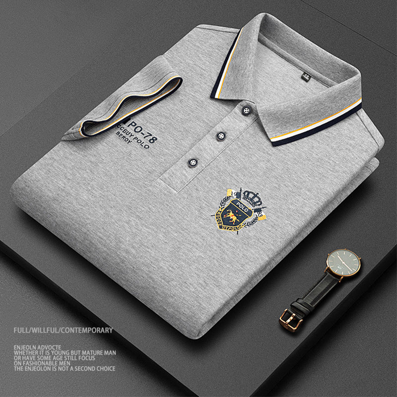 Men's Solid Color Business Lapel Embroidered Polo Shirt