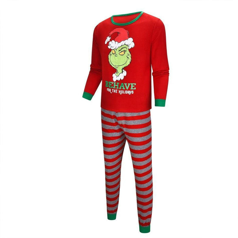 Family Matching Elf Print Merry Christmas Striped Pajamas Sets