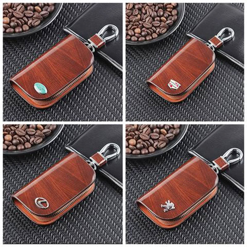 ( Buy One Get One Free） Car Logo Leather Wooden Texture Car Key Case