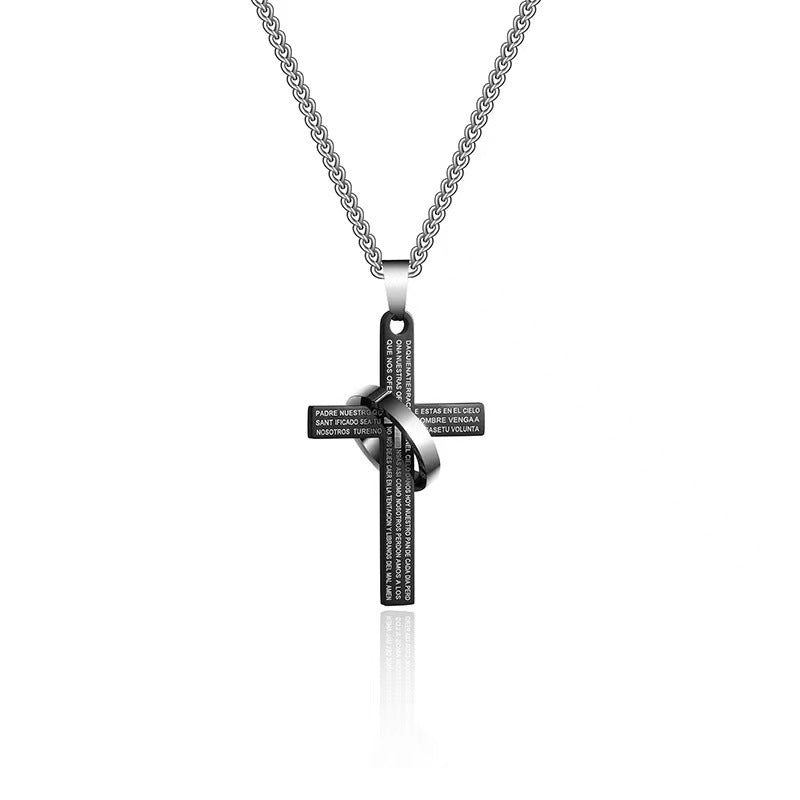 Men's Cross Ring Necklace Stainless Steel