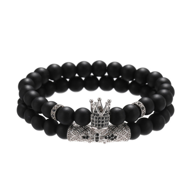 Brushed Stone Alloy Lion Head Stretch Bracelet