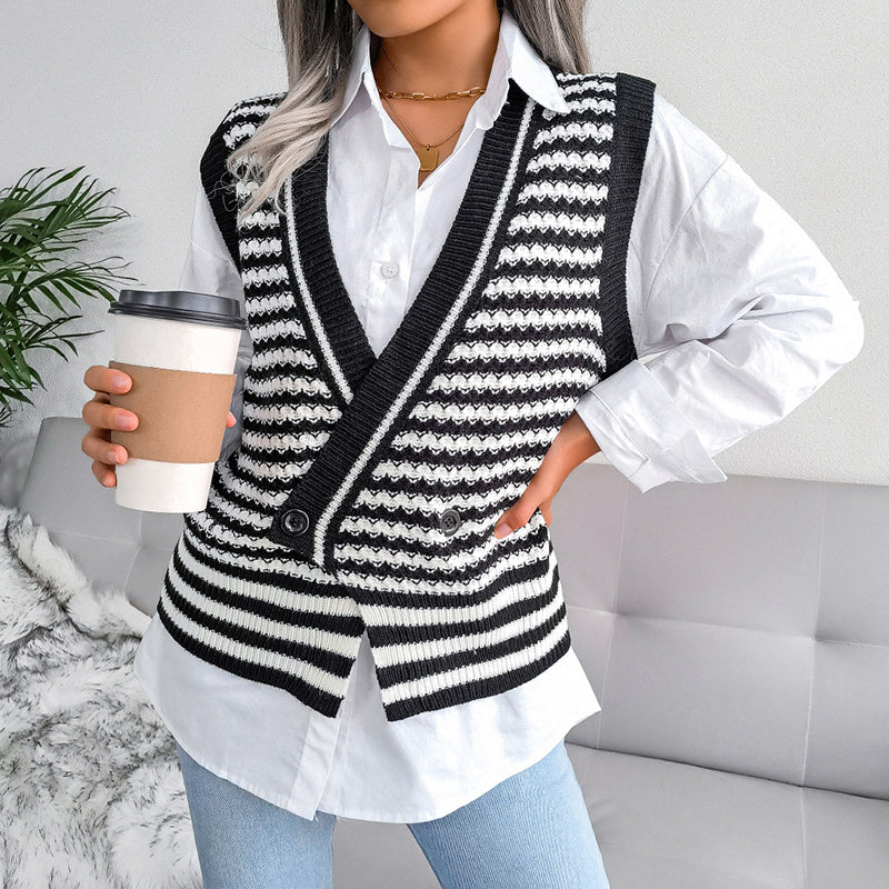 Design Striped College Knit Vest