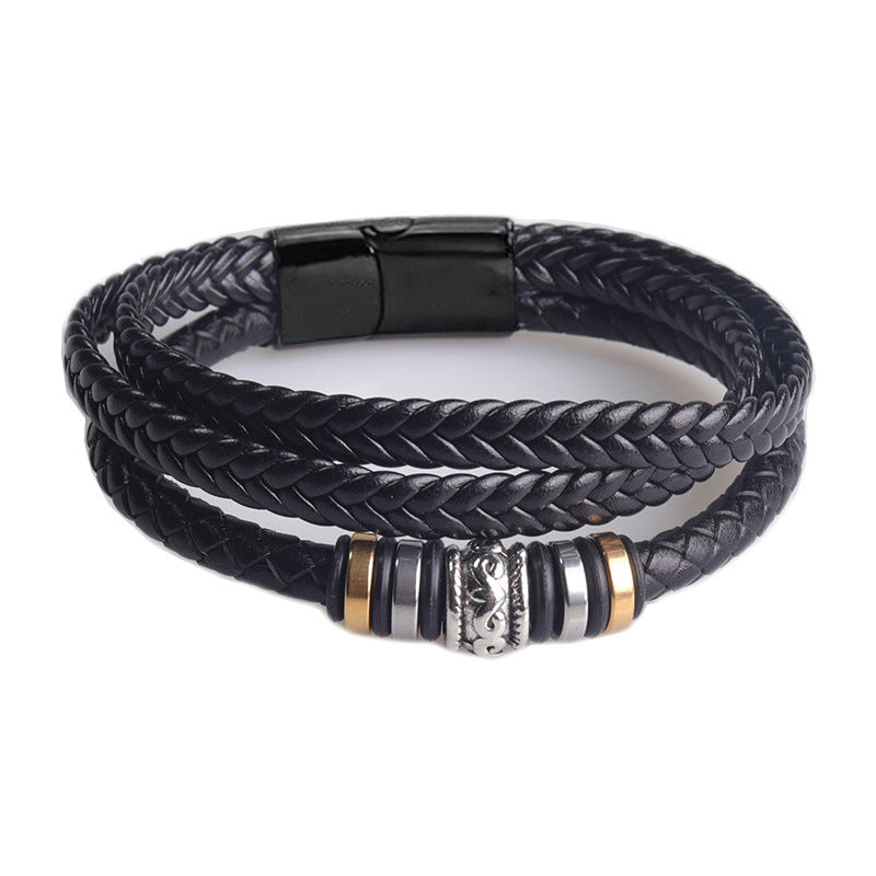 Tri-Layer Braided Men's Leather Bracelet