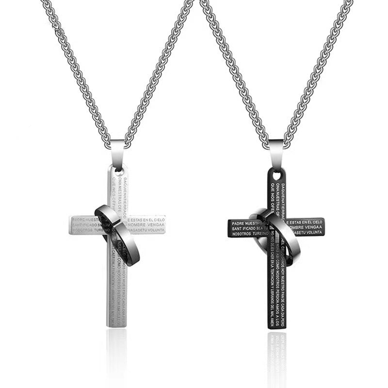 Men's Cross Ring Necklace Stainless Steel