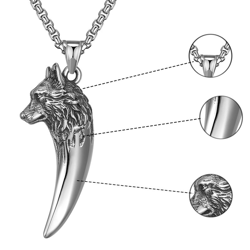 Folbom- Retro Wolf Head Titanium Steel Necklace