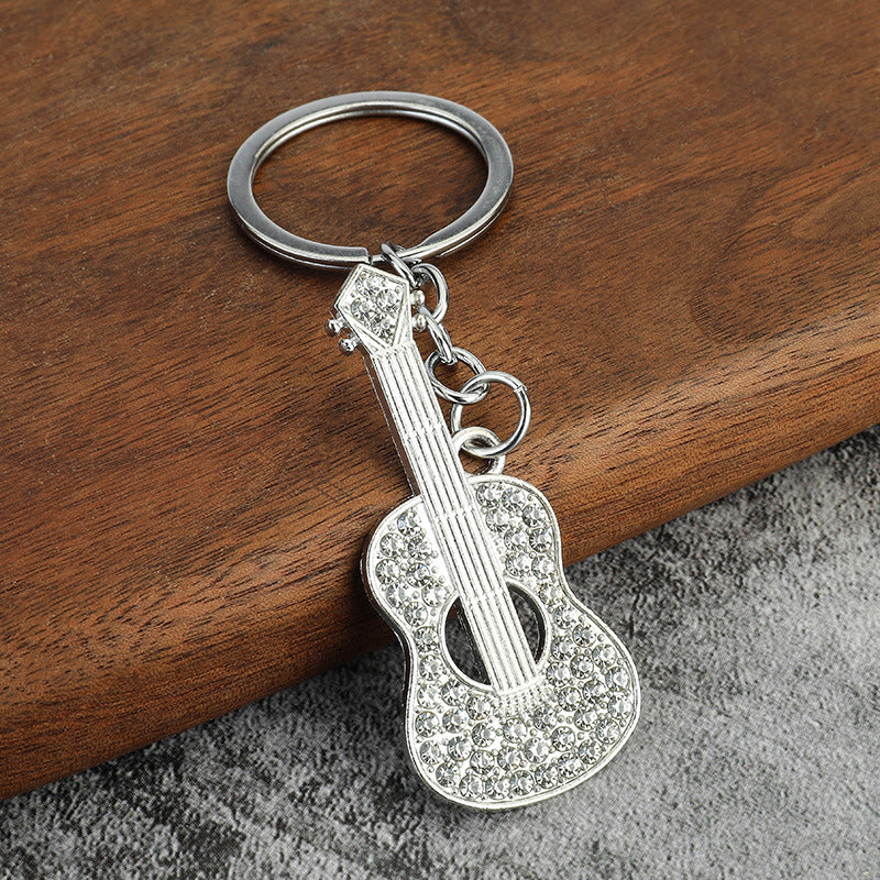 Diamond-studded Metal Guitar Keychain