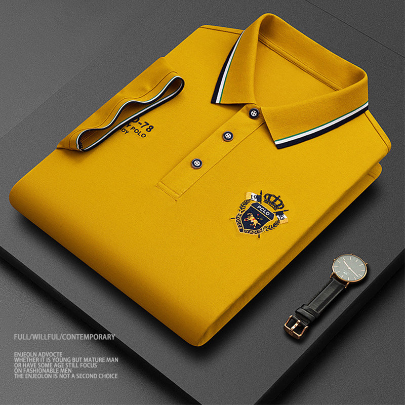 Men's Solid Color Business Lapel Embroidered Polo Shirt