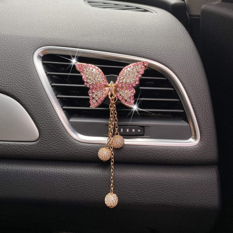 Diamond Butterfly Tassel Pearl Car Perfume Clip