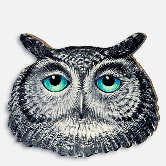 Great Eagle Owl Wooden Brooch