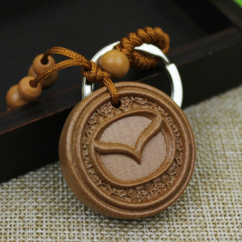 Fashion Mahogany Carving Car Logo Keychain Keyring Pendant