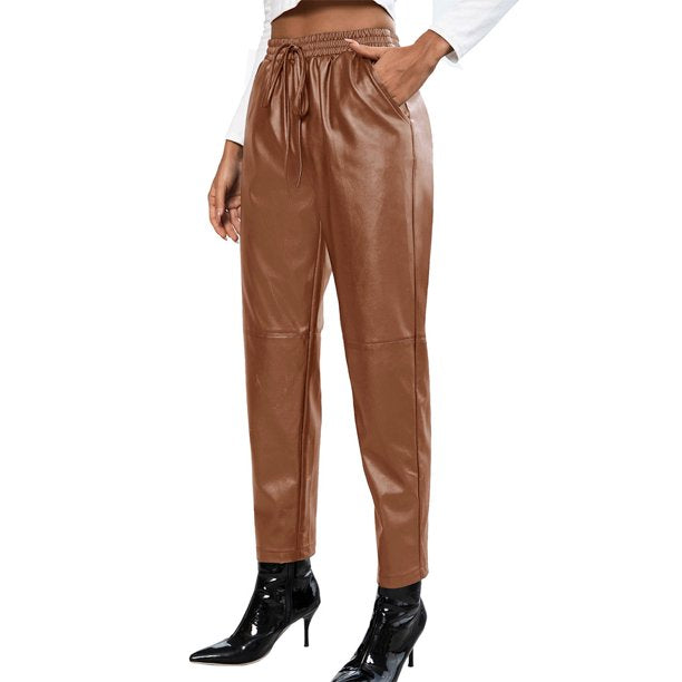 Elastic Leather Pants