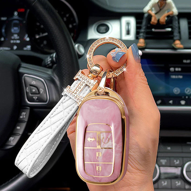 For Honda-Car Rhinestone Keychain Key Case