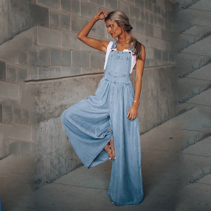 Loose Side Pocket Sleeveless Denim Overalls