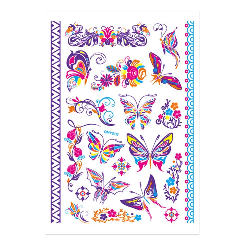 Fluorescent Butterfly Tattoo Sticker