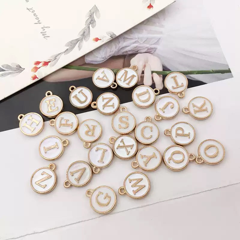 Enamel Metal Double Side Letter Beads